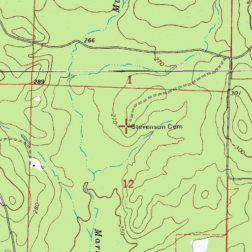 Topographic Map of Stevenson Cemetery, AR