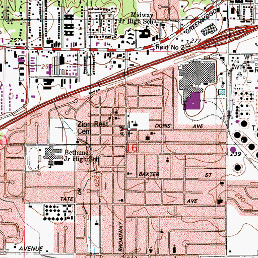 Topographic Map of Jewella Methodist Church, LA