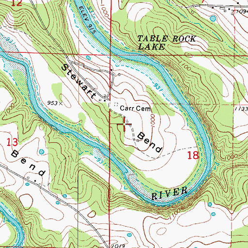 Topographic Map of Stewart Bend, AR