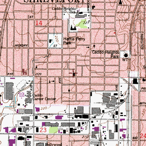 Topographic Map of Paradise Baptist Church, LA