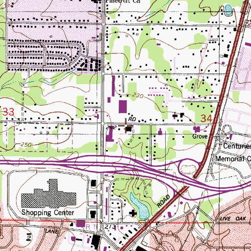 Topographic Map of Sunset Church of Christ, LA