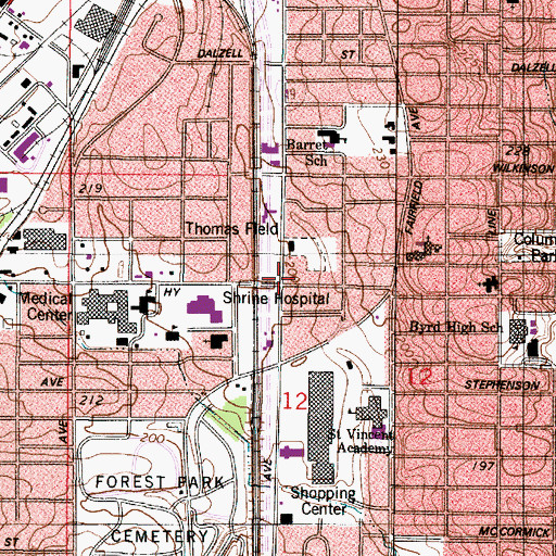 Topographic Map of Arthur Hawn Shopping Center, LA