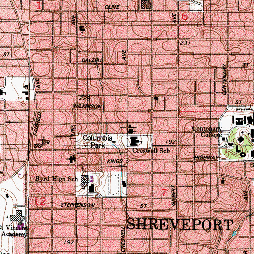 Topographic Map of Dunlap Presbyterian Church, LA