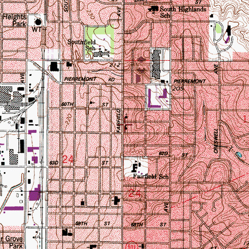 Topographic Map of Fairfield Avenue Presbyterian Church, LA