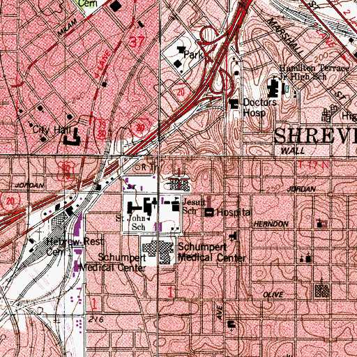 Topographic Map of First Presbyterian Church, LA