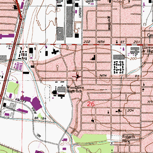 Topographic Map of Fountain of Life Christian Center, LA