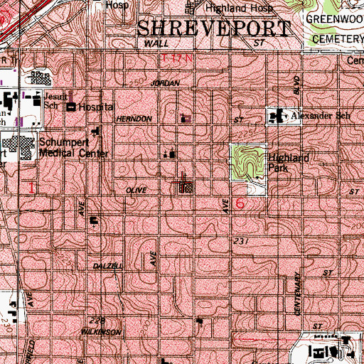 Topographic Map of Highland Baptist Church, LA