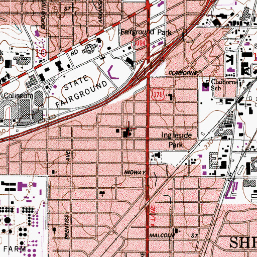 Topographic Map of Ingleside Baptist Church, LA
