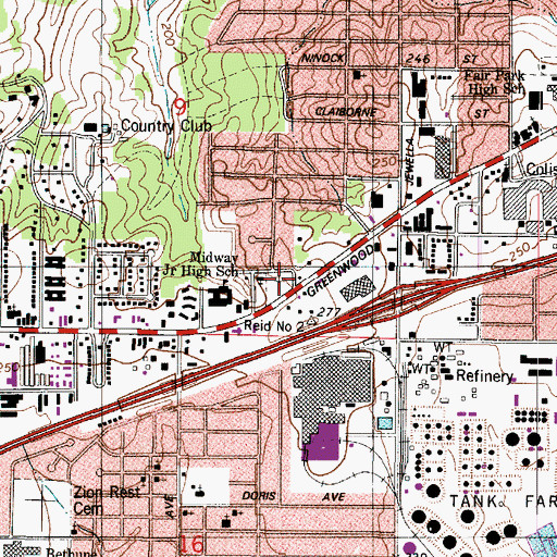 Topographic Map of Jewella Cemetery, LA
