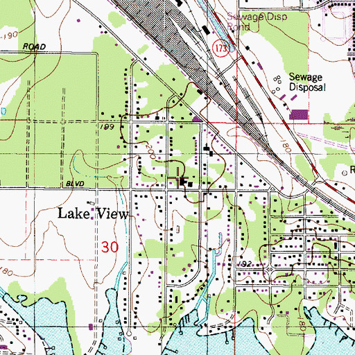 Topographic Map of Lakeview Baptist Church, LA