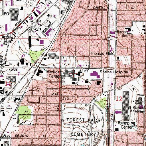Topographic Map of Louisiana State University Health Center Shreveport, LA