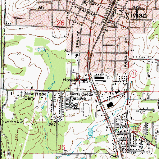 Topographic Map of North Caddo Medical Center, LA