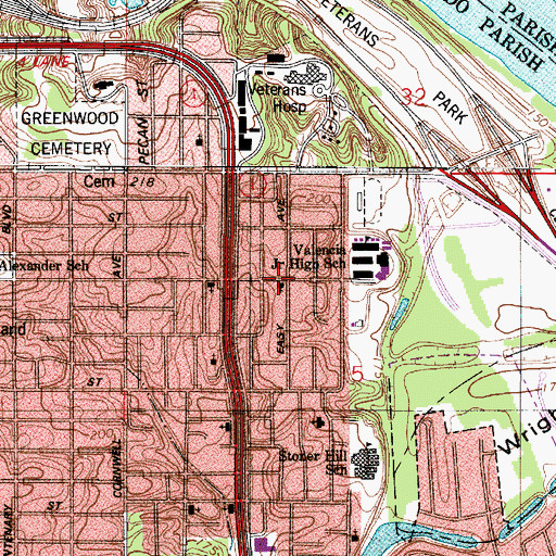 Topographic Map of Oakland Baptist Church, LA