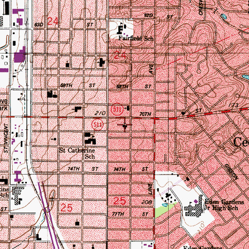 Topographic Map of Peaceful Rest Baptist Church, LA