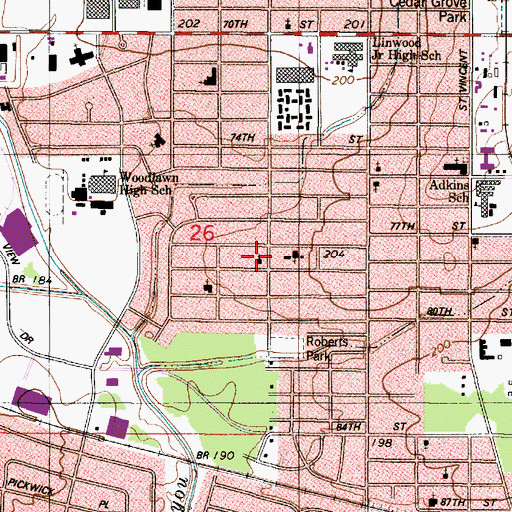 Topographic Map of Pilgrim Travelers Baptist Church, LA