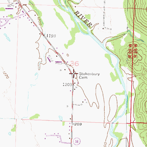 Topographic Map of Stokenbury Cemetery, AR