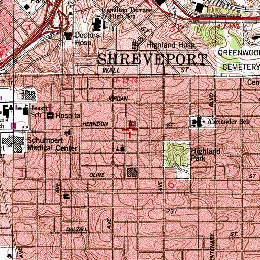 Topographic Map of Pleasant Hill School, LA