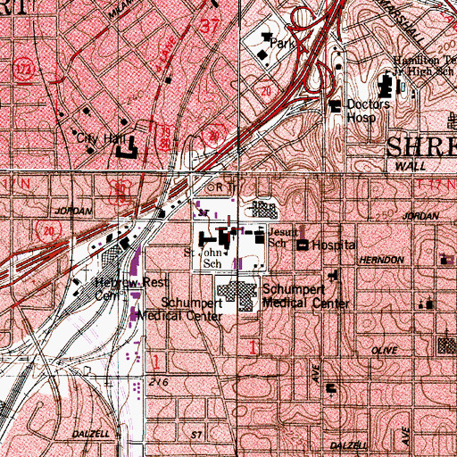Topographic Map of Saint Johns Catholic Church, LA