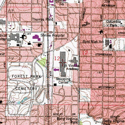 Topographic Map of Saint Vincents Mall Shopping Center, LA