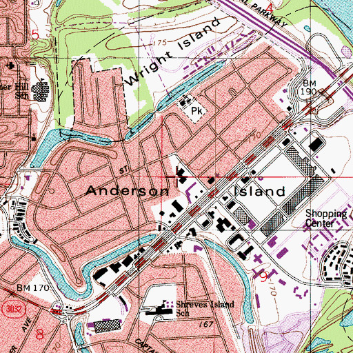 Topographic Map of Shreve City Baptist Church, LA