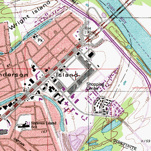 Topographic Map of Shreve City Shopping Center, LA