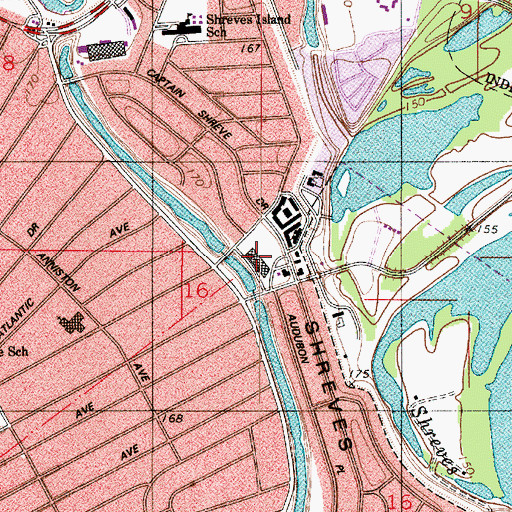 Topographic Map of Shreve Island Shopping Center, LA