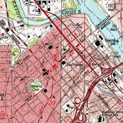 Topographic Map of Shreveport Commerical Historic District, LA