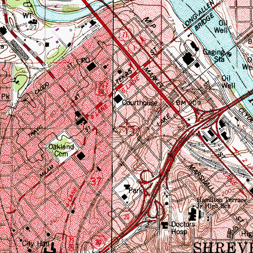 Topographic Map of Shreveport Municipal Building, LA