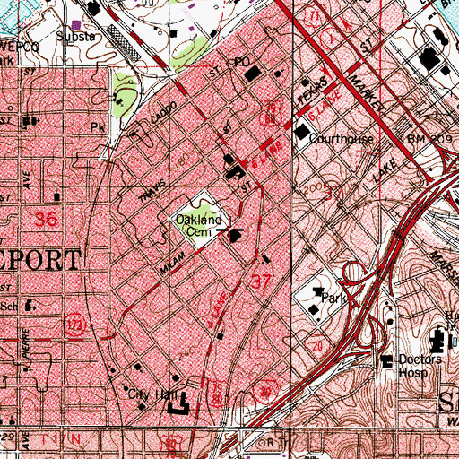 Topographic Map of Shreveport Municipal Memorial Auditorium, LA