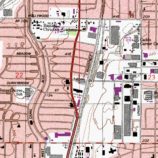 Topographic Map of Sunset Village Shopping Center, LA