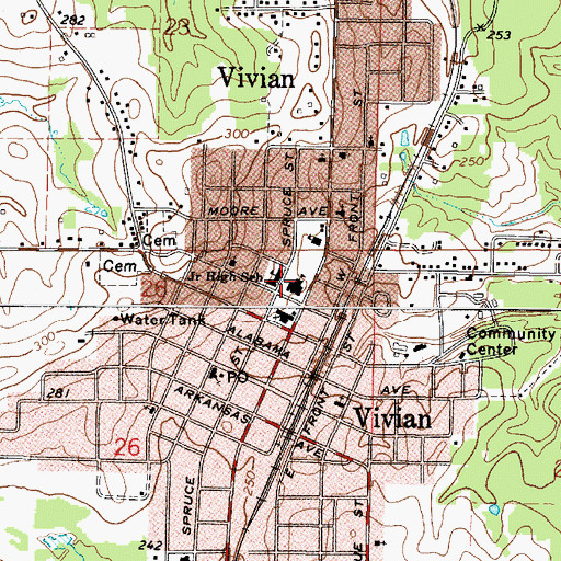 Topographic Map of Vivian Elementary and Middle School, LA
