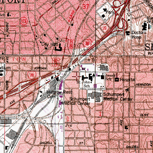 Topographic Map of Fairfield Shopping Center, LA