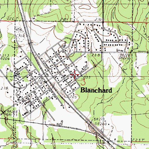 Topographic Map of First Baptist Church of Blanchard, LA