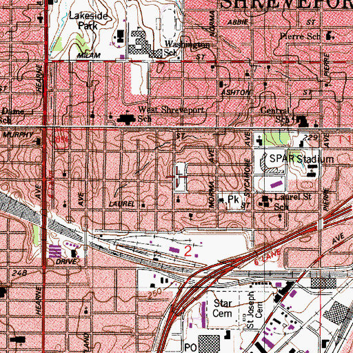Topographic Map of Hebrew Rest Cemetery, LA