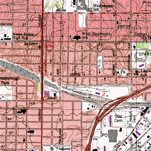 Topographic Map of Sunlight Baptist Church, LA