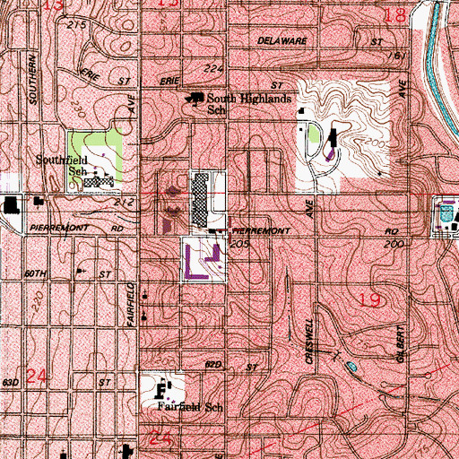 Topographic Map of Towne Oak Square Shopping Center, LA