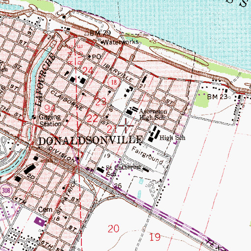 Topographic Map of Ascension Catholic Cemetery, LA