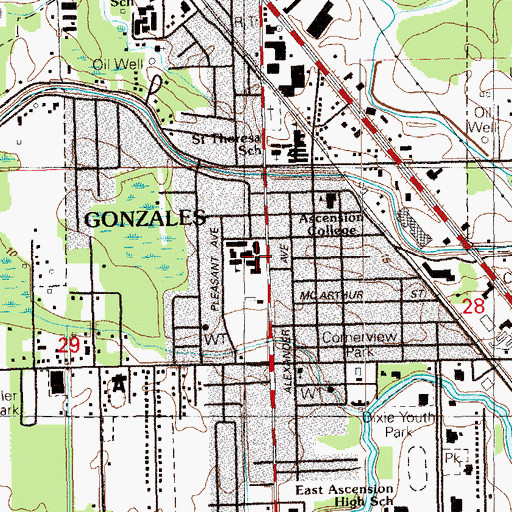 Topographic Map of Gonzales Primary School, LA