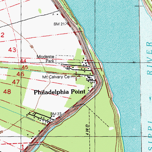 Topographic Map of Mount Calvary Cemetery, LA