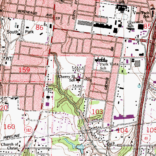 Topographic Map of Cherry Street School, LA