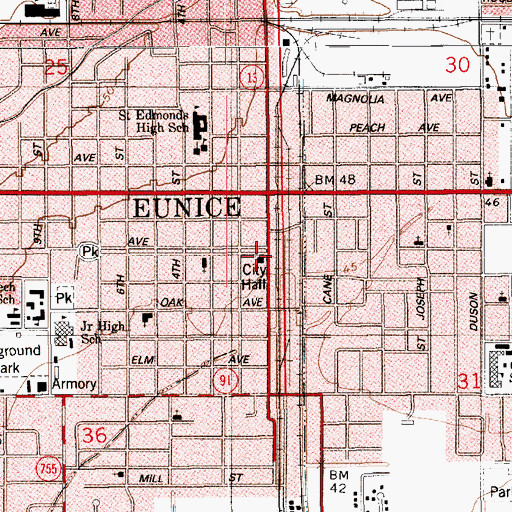 Topographic Map of Eunice City Hall, LA