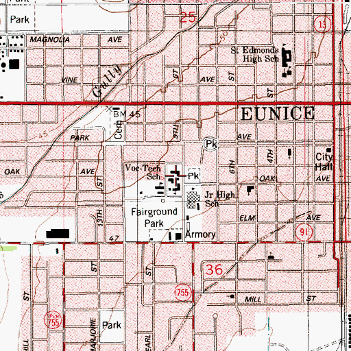 Topographic Map of Eunice Elementary School, LA