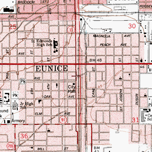 Topographic Map of Eunice Museum, LA