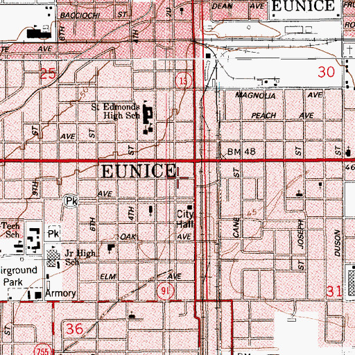 Topographic Map of Eunice Public Library, LA