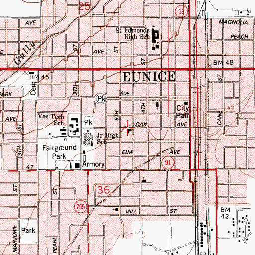 Topographic Map of First United Methodist Church, LA