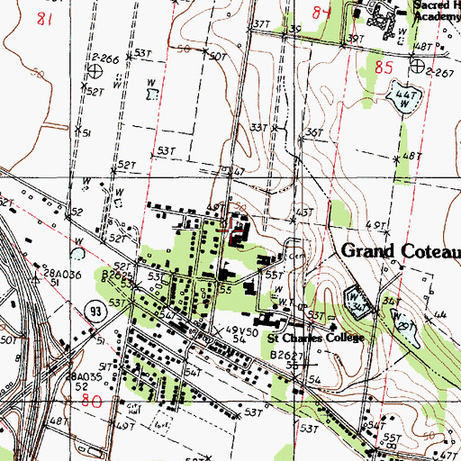 Topographic Map of Grand Coteau Elementary School, LA