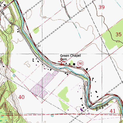Topographic Map of Green Chapel Cemetery, LA