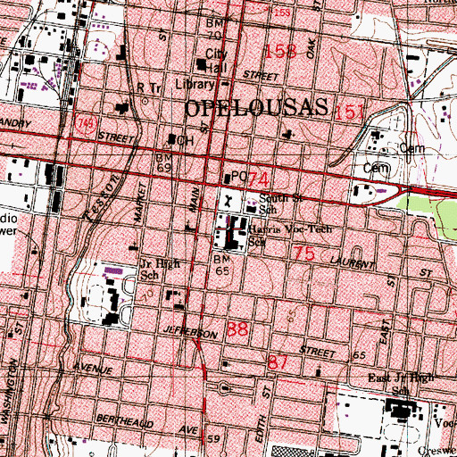 Topographic Map of South Louisiana Community College T H Harris Campus, LA