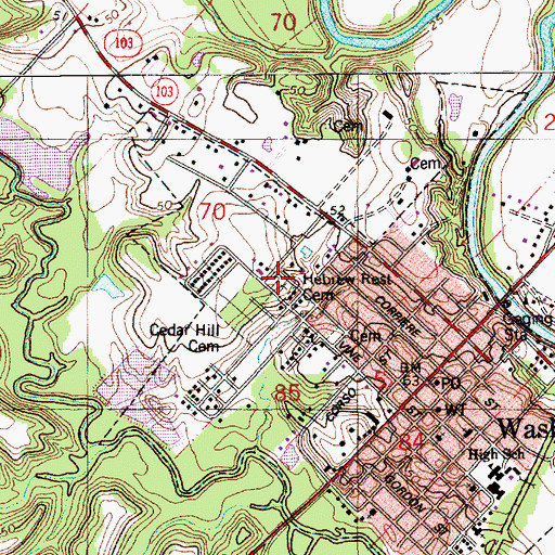 Topographic Map of Hebrew Rest Cemetery, LA
