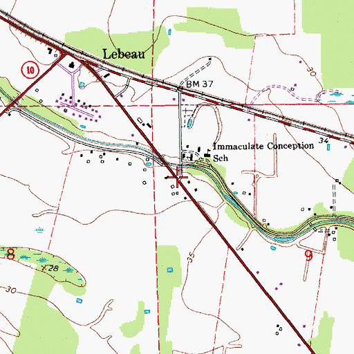 Topographic Map of Immaculata, LA